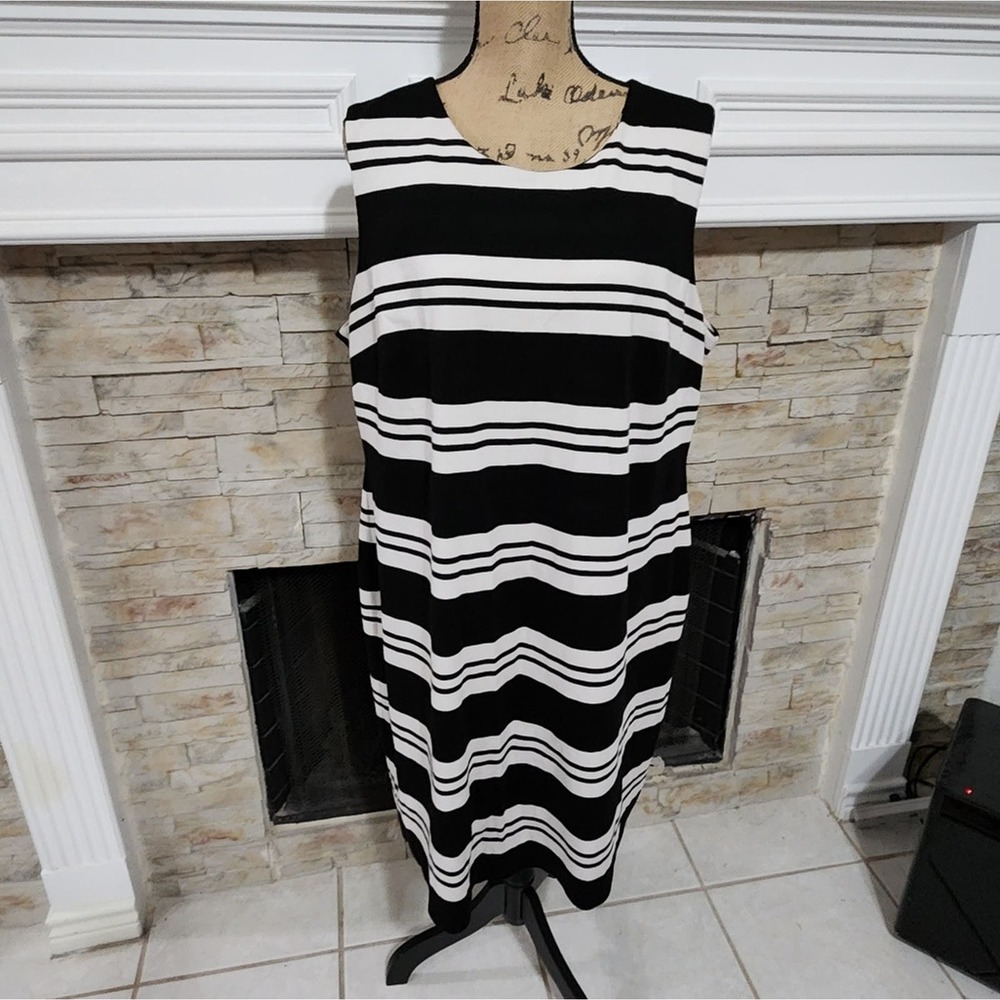 Calvin Klein black and white striped Sleeveless Sheath Dress‎ plus size 20 2X